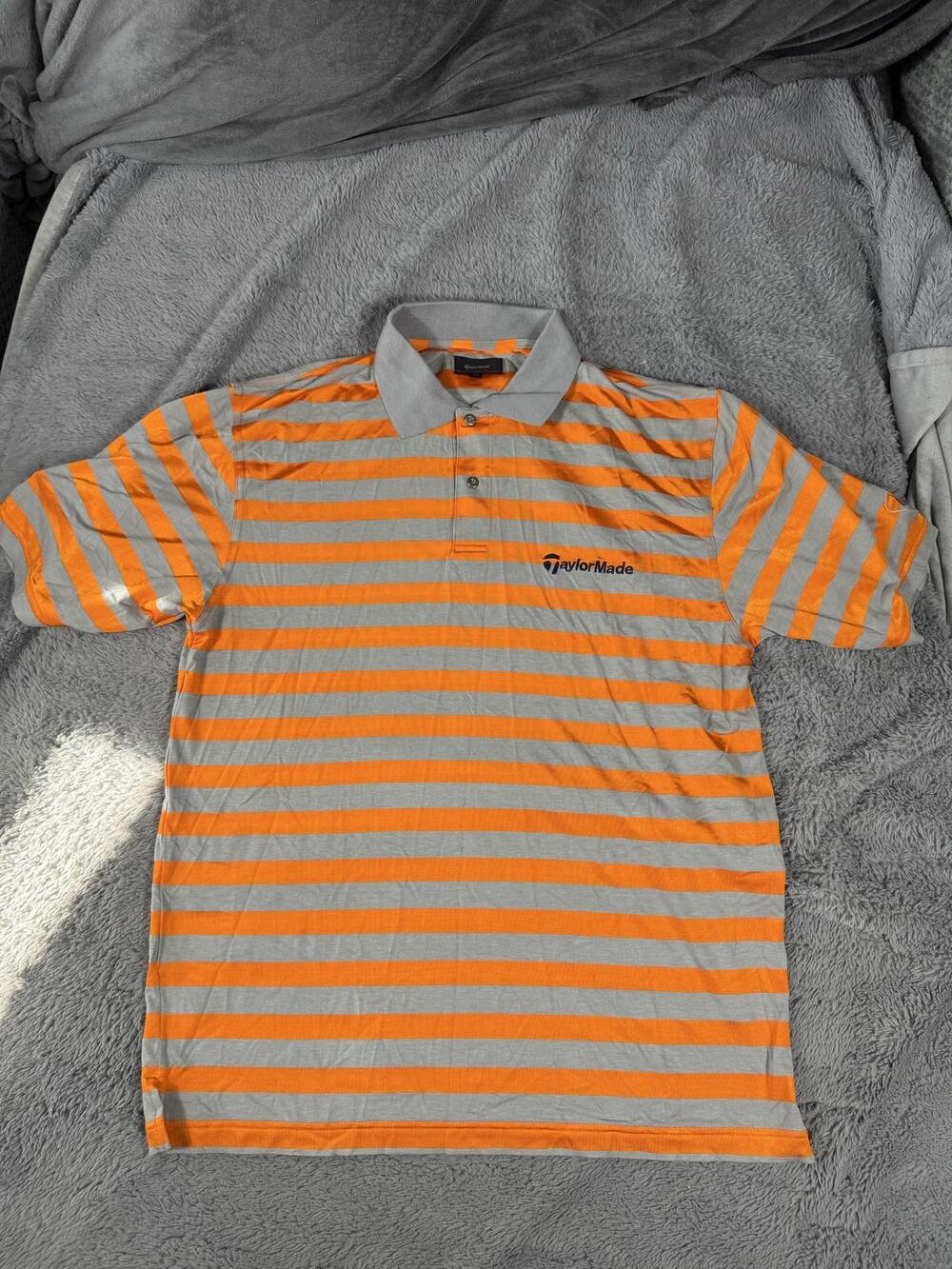 TaylorMade R9 Golf Polo Shirt Mens XL Orange Gray Stripe Short Sleeve Top